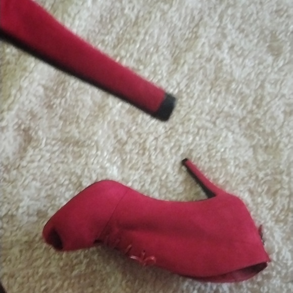 Red Faux Suede Booties - Picture 9 of 11